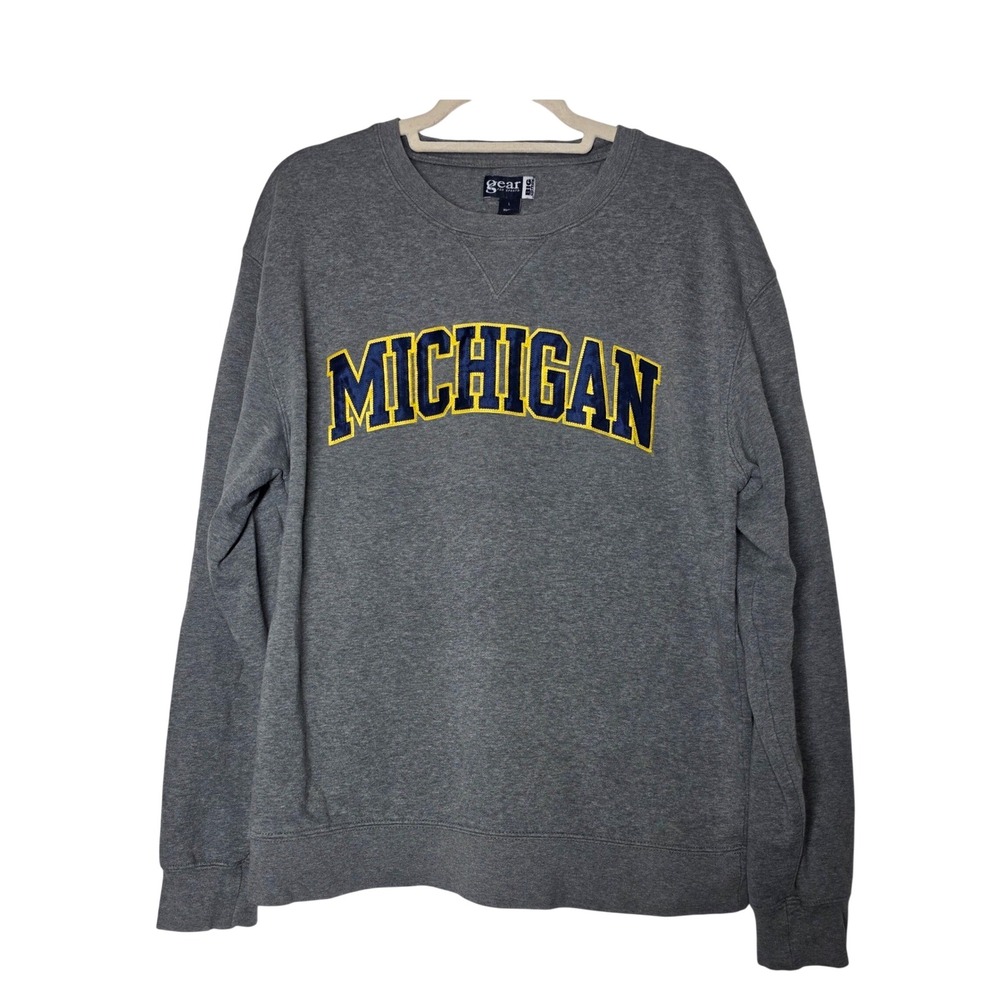 Gear for Sports Michigan Wolverines Sweatshirt Large Gray Embroidered Big Cotton